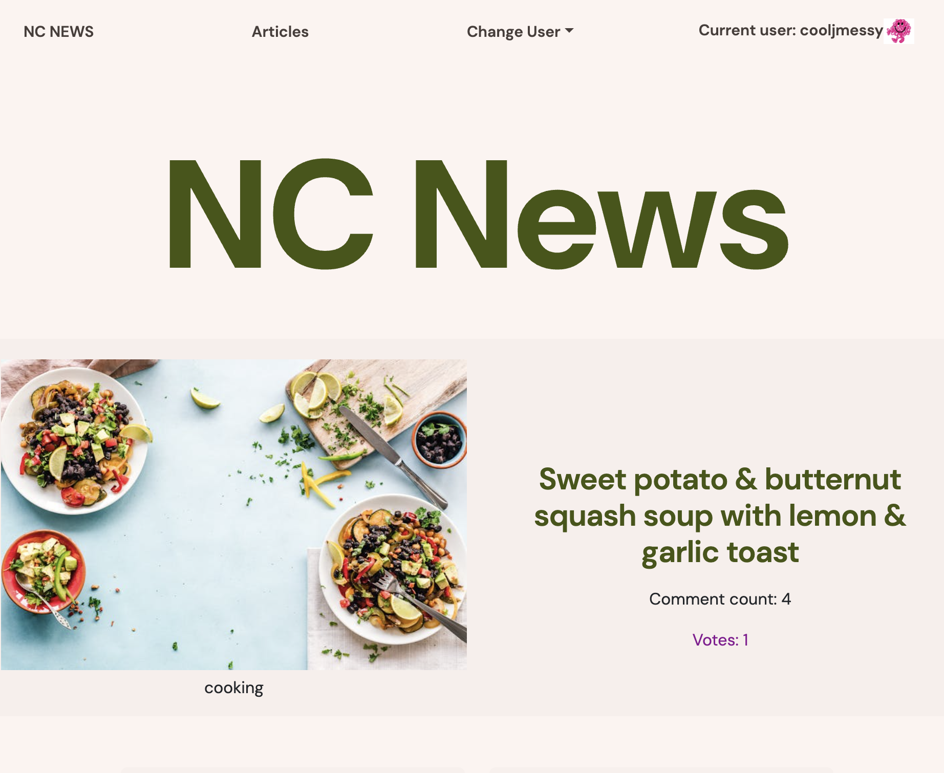 Screenshot of the homepage of NC News