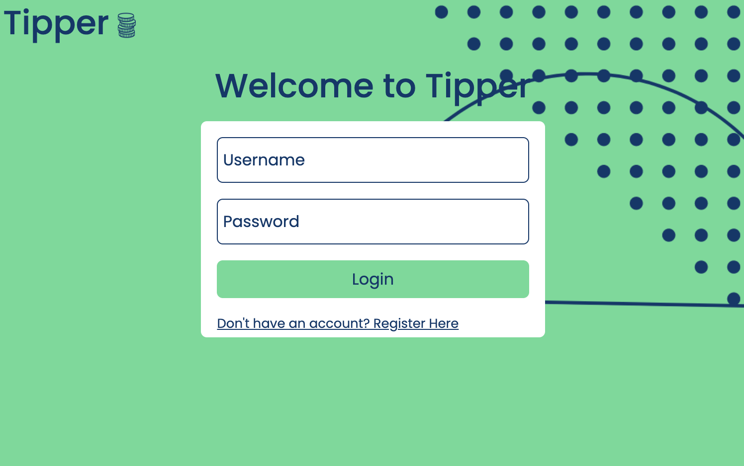 Screenshot of the log-in page of the Tipper app