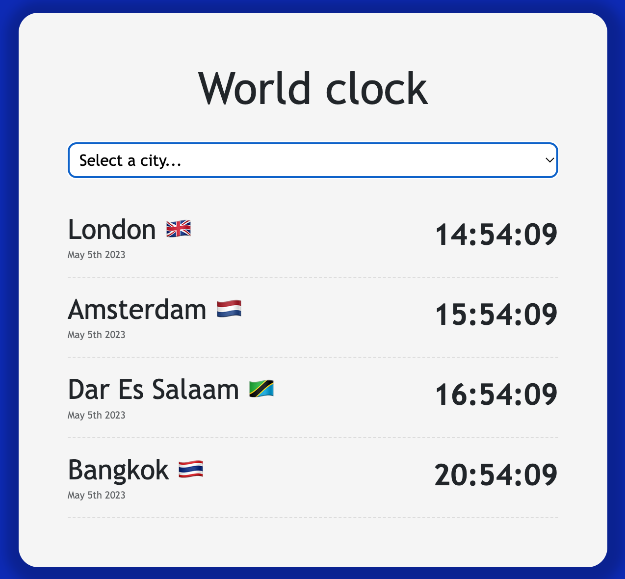 Screenshot of Worldclock page